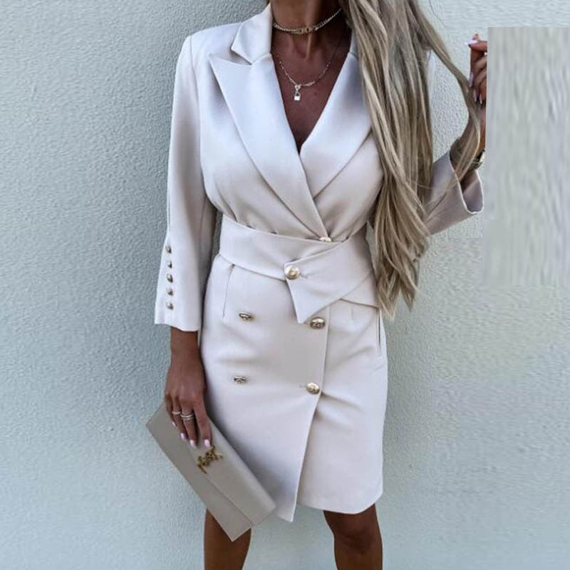 Women's Blazer Dress – Woven Fabric – Golden Buttons – Fitted – Elegant Look