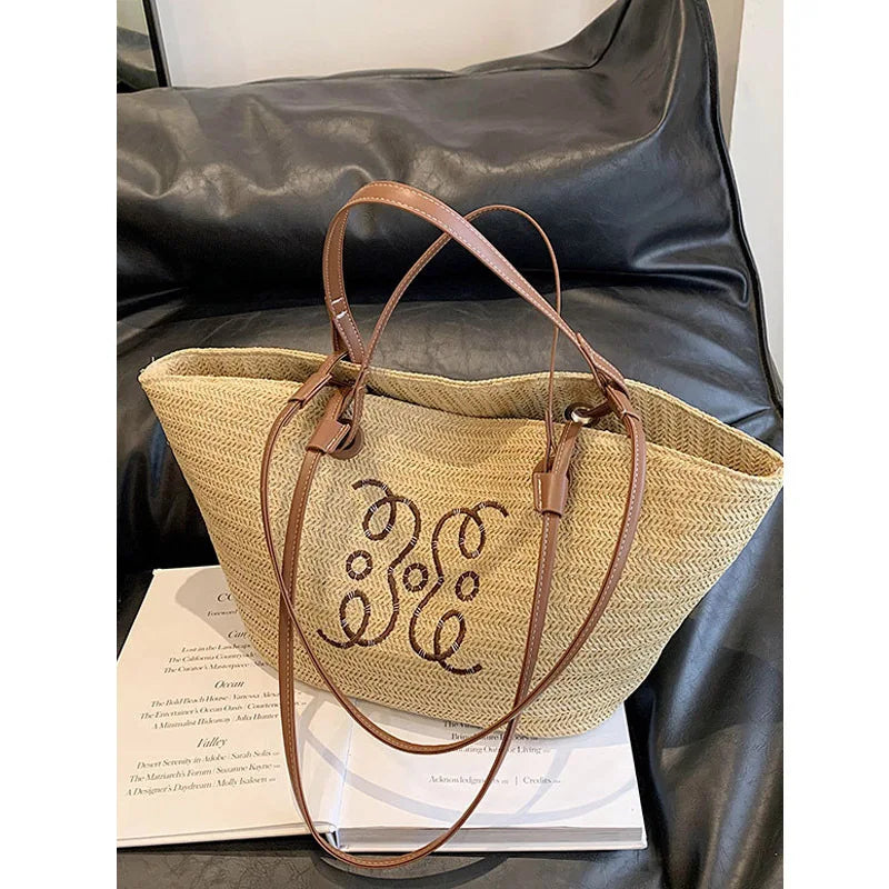 Boho Straw Bag Women – Handmade Beach Bag with Drawstring & Tassels