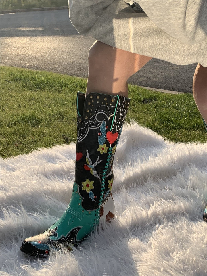 Women's Cowboy Boots Black – Western Style with Block Heel