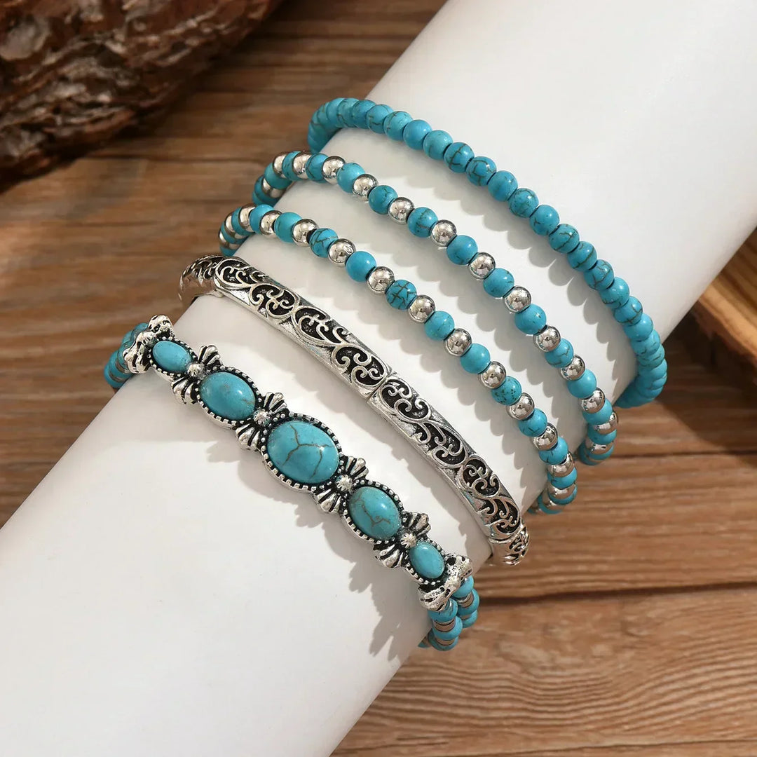 Damen Elegantes Mehrreihiges Türkis Perlenarmband – Layer Armband