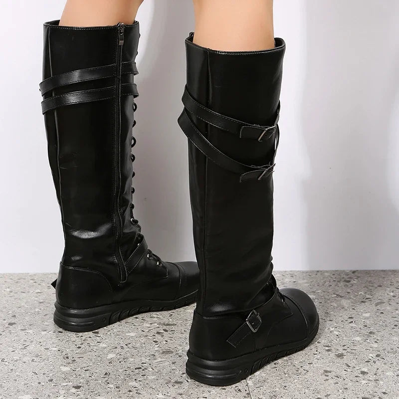 Damen knöchelhohe Schnürstiefel mit Schnallenriemen und seitlichem Reißverschluss