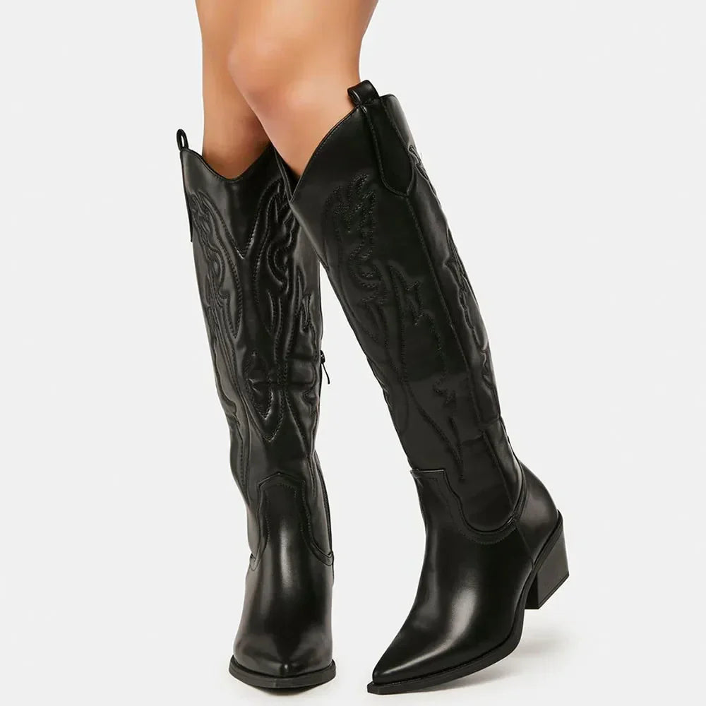 Women's cowboy boots knee-high - vegan leather - western look