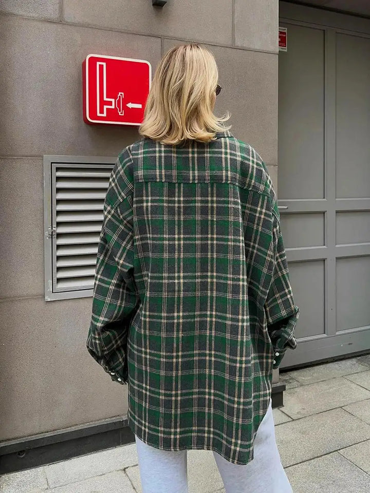 Chemise en flanelle à carreaux vintage pour femme – Chemise à manches longues ample