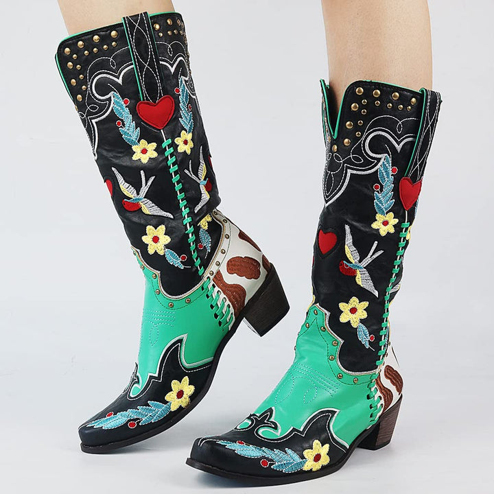 Women's Cowboy Boots Black – Western Style with Block Heel