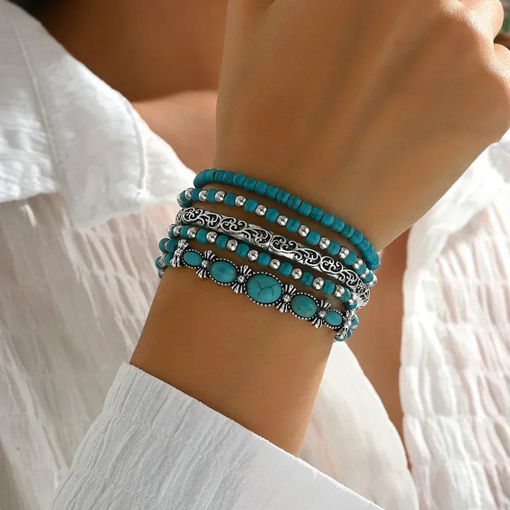 Damen Elegantes Mehrreihiges Türkis Perlenarmband – Layer Armband