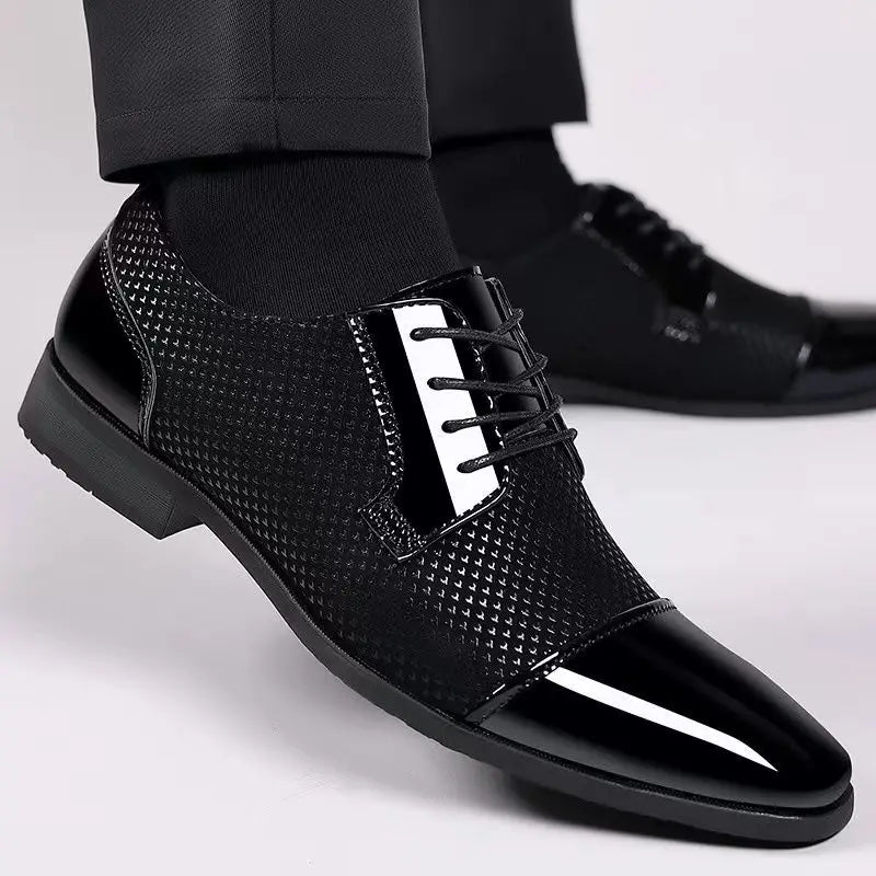 Men's Patent Leather Oxford Shoes with Dot Pattern – Elegant Business Shoes