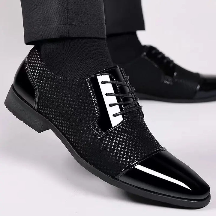 Men's Patent Leather Oxford Shoes with Dot Pattern – Elegant Business Shoes