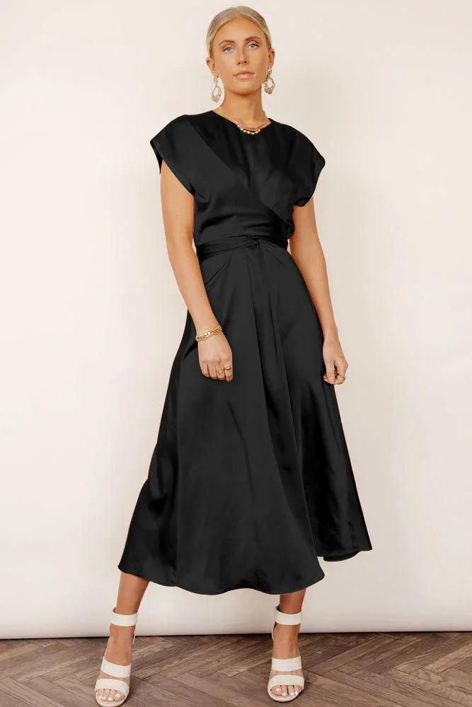 Damen Midikleid – Satin – Eleganter Schnitt mit Wasserfallausschnitt