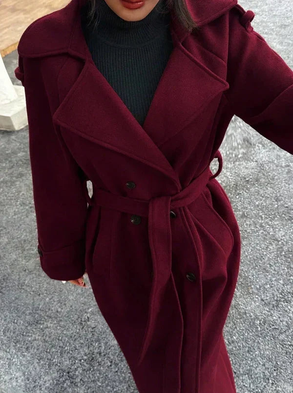 Trench-coat en laine pour femme, rouge bordeaux