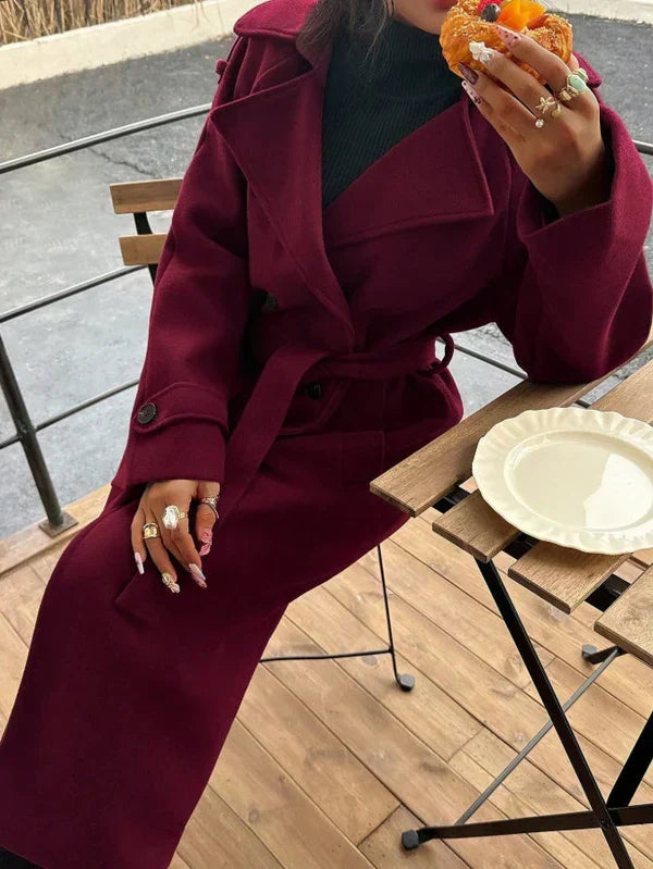 Trench-coat en laine pour femme, rouge bordeaux