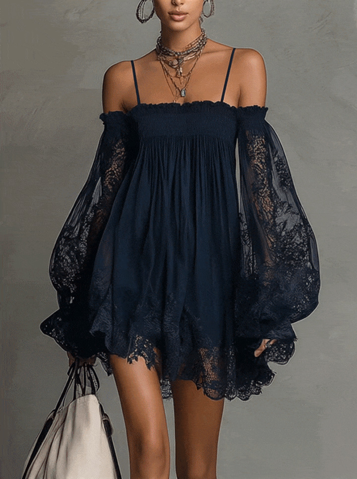 Schulterfreies Spitzen-Damenkleid: Eleganz für Hochzeitsgäste und Feste 4