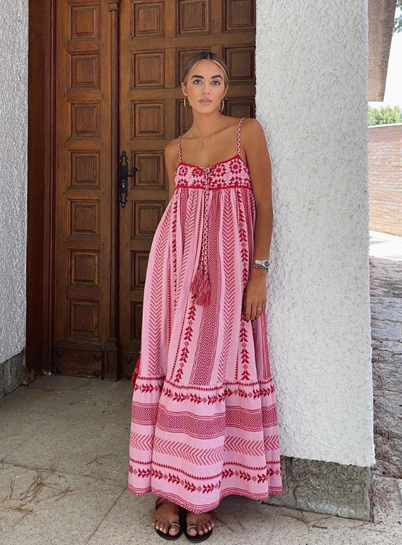 Maxi Sommerkleid aus Viskose – A-Linie, Blumenmuster, Boho-Stil