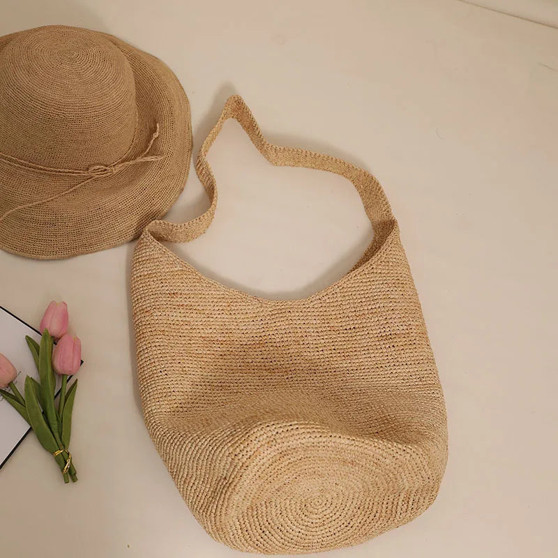 Luxury Straw Bag Women – Large Handmade Beach Bag with Zipper