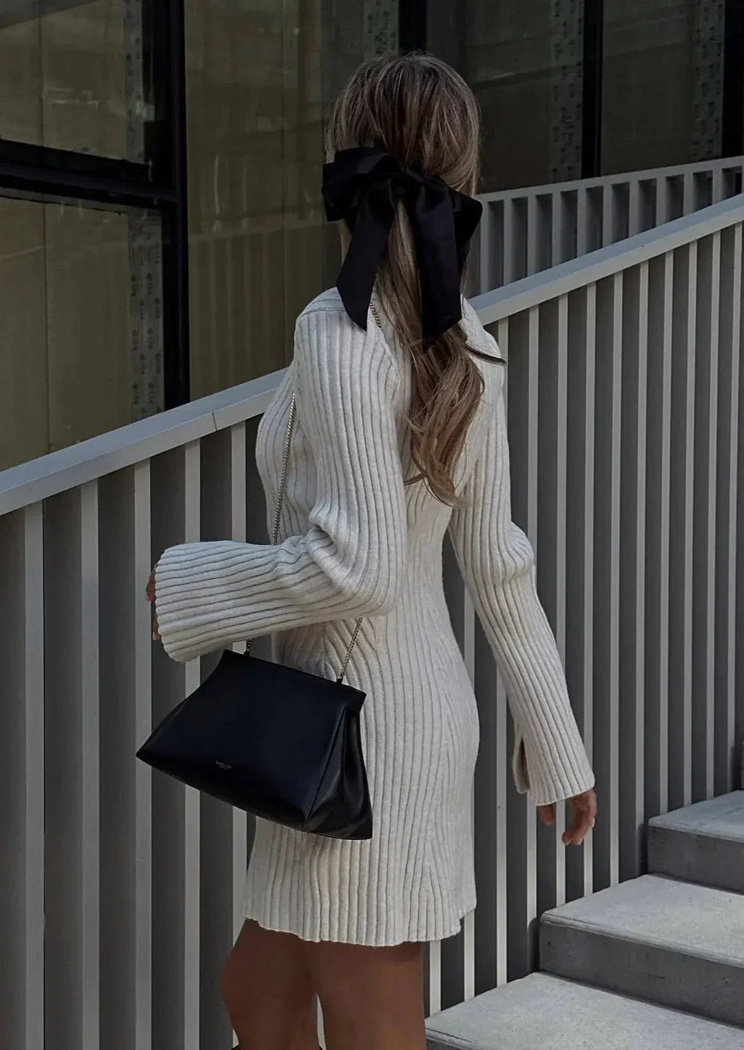 Women's knitted dress – rib knit – long sleeve – comfortable fit