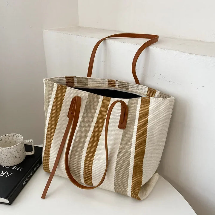 Straw Bag Women – Large Raffia Beach Bag Striped with Zipper
