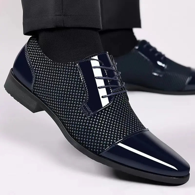 Men's Patent Leather Oxford Shoes with Dot Pattern – Elegant Business Shoes