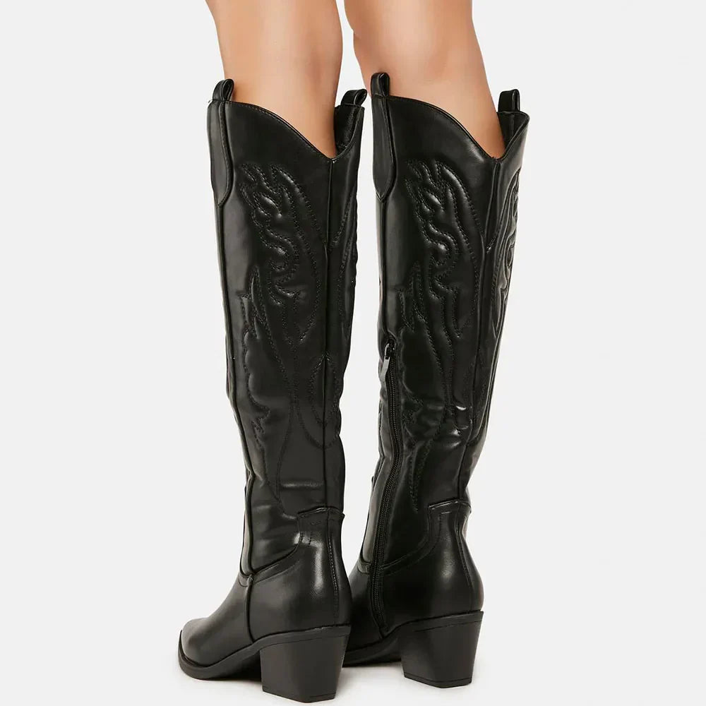 Women's cowboy boots knee-high - vegan leather - western look