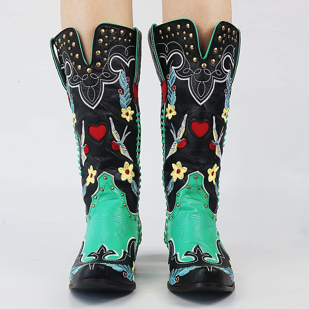 Women's Cowboy Boots Black – Western Style with Block Heel