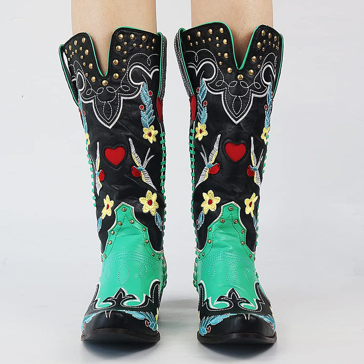 Women's Cowboy Boots Black – Western Style with Block Heel