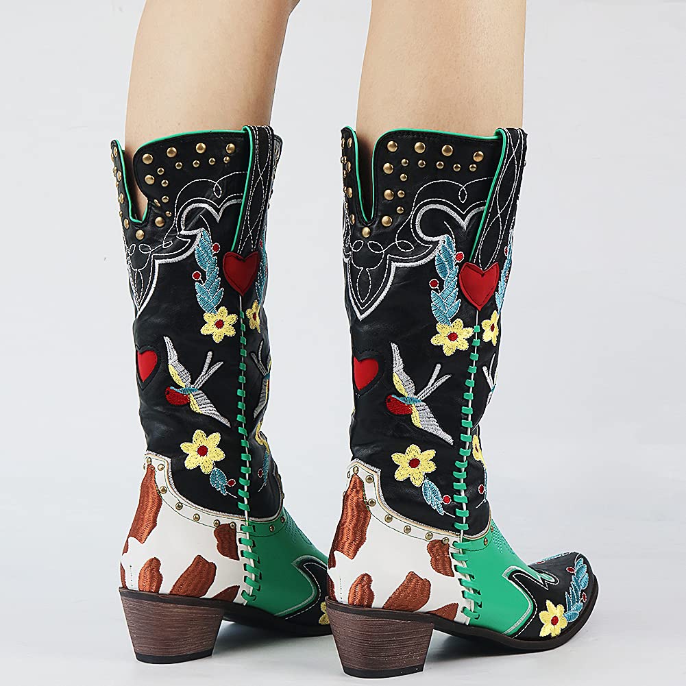 Women's Cowboy Boots Black – Western Style with Block Heel