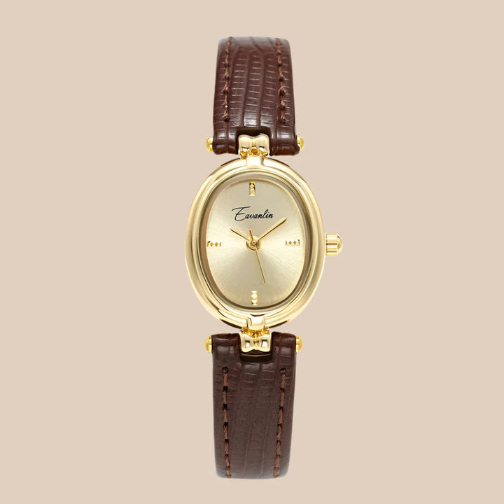 Women's Wristwatch with Golden Dial – Elegant Leather Strap
