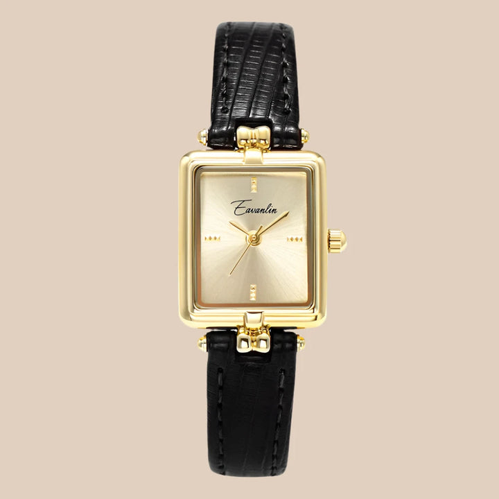 Women's Wristwatch with Golden Dial – Elegant Leather Strap