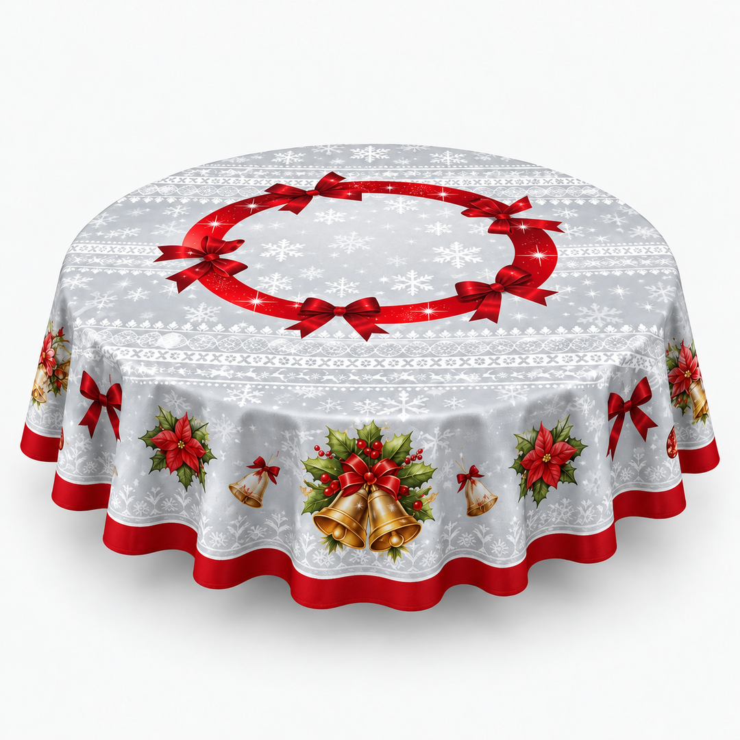 Holly Hearth | Weihnachts-Tischdecke mit Rote-Schleifen-Druck