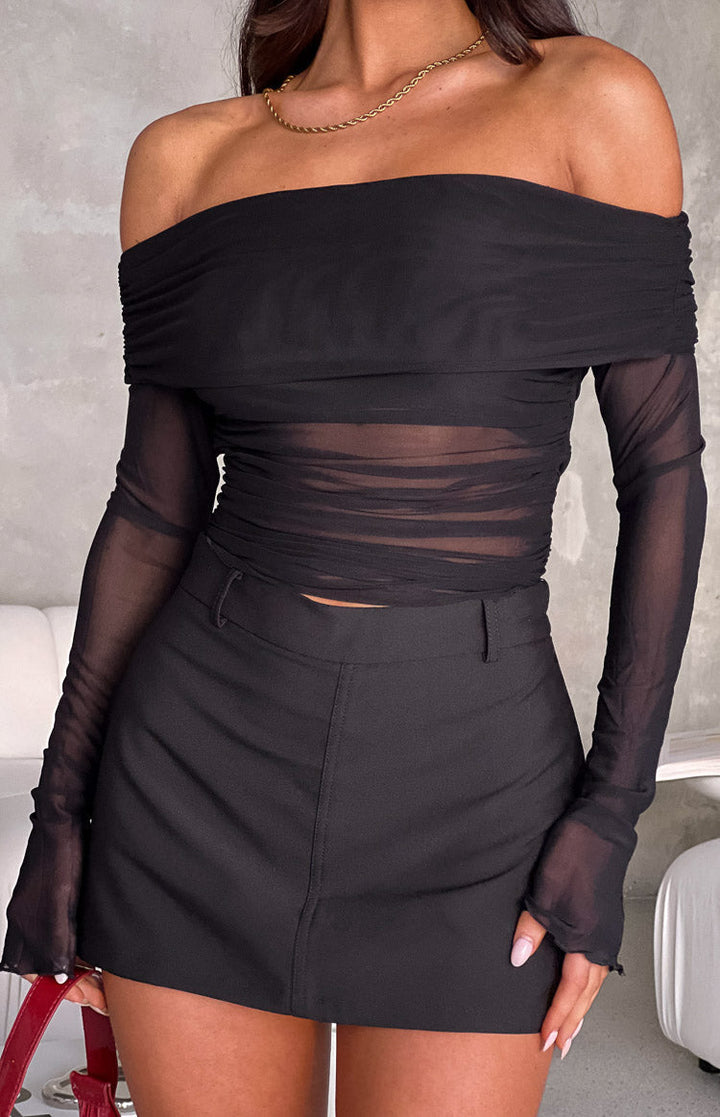 Damenkleid aus Mesh mit Off-Shoulder-Design und eleganter Passform – für den Sommer