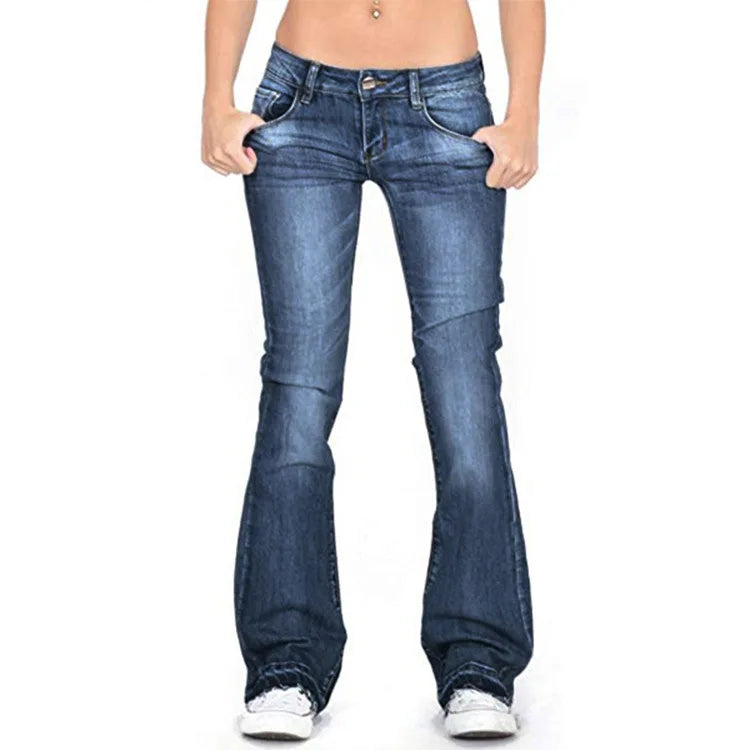 Damskie niskie dzwony – vintage dzwony jeansowe z denimu
