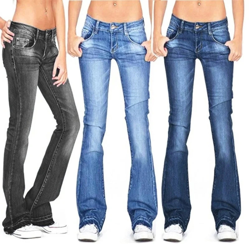 Damskie niskie dzwony – vintage dzwony jeansowe z denimu