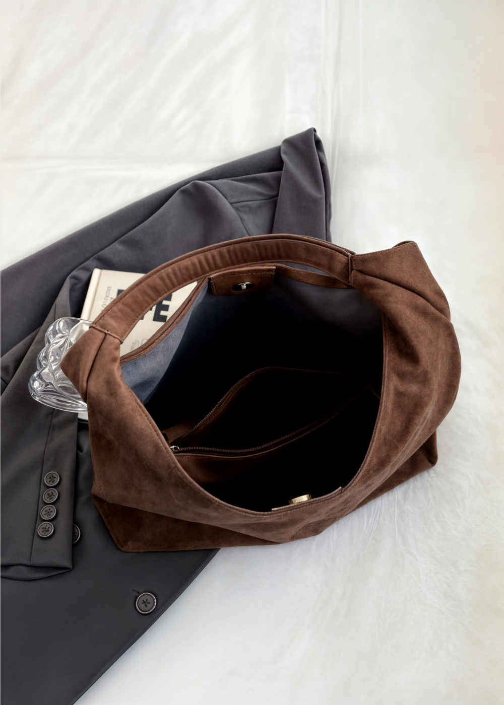 Suede handbag women – shoulder bag with buckle