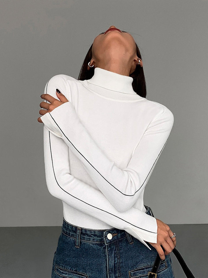 Stylish turtleneck sweater for women with contrast piping made from high-quality material blend