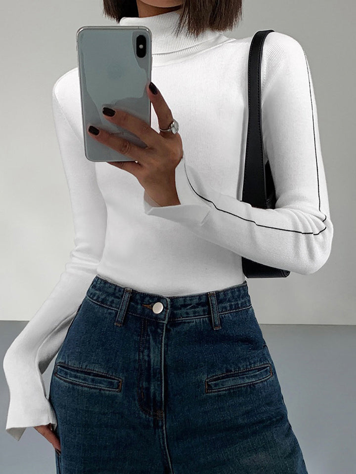 Stylish turtleneck sweater for women with contrast piping made from high-quality material blend
