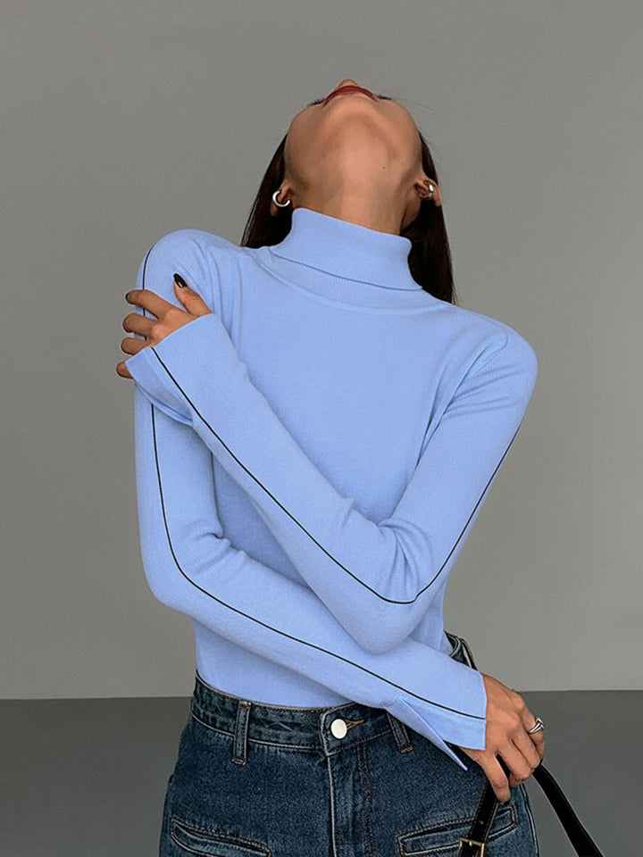 Stylish turtleneck sweater for women with contrast piping made from high-quality material blend