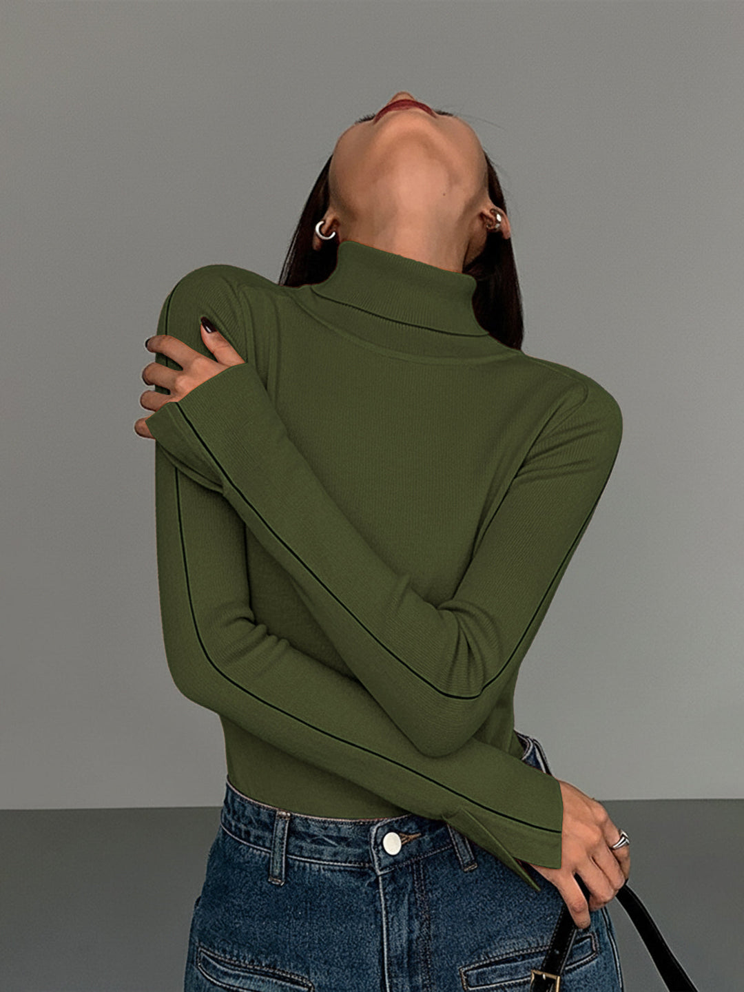 Stylish turtleneck sweater for women with contrast piping made from high-quality material blend