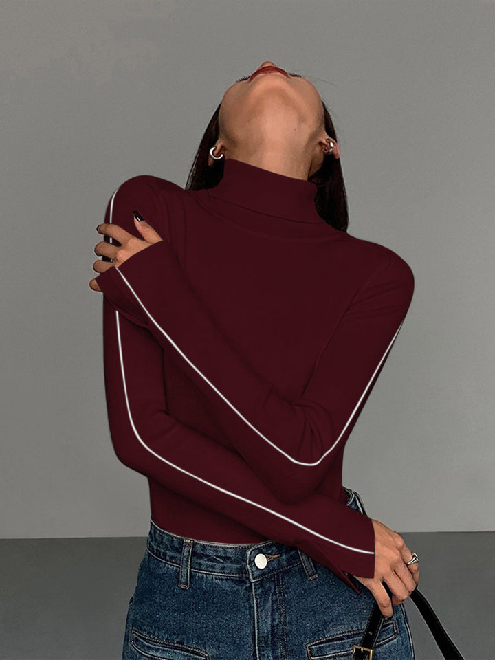 Stylish turtleneck sweater for women with contrast piping made from high-quality material blend