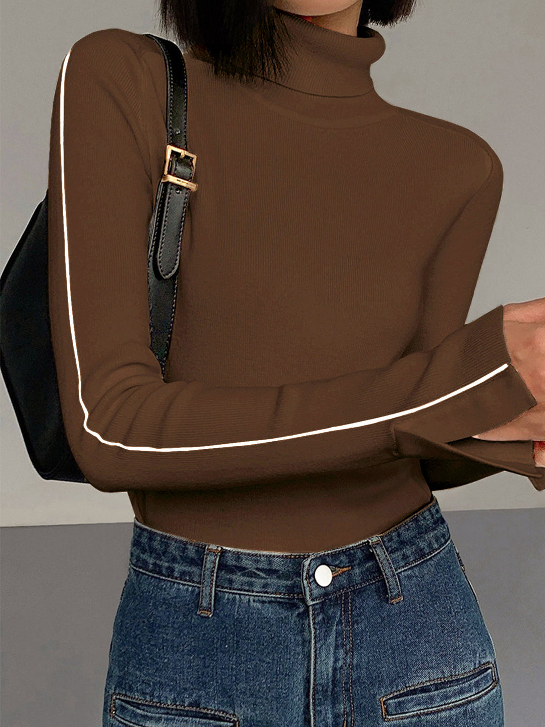 Stylish turtleneck sweater for women with contrast piping made from high-quality material blend