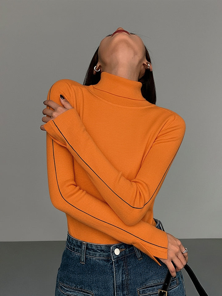 Stylish turtleneck sweater for women with contrast piping made from high-quality material blend