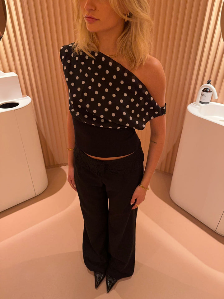 Haut Femme – Viscose Légère – Épaules Nues avec Motif à Pois