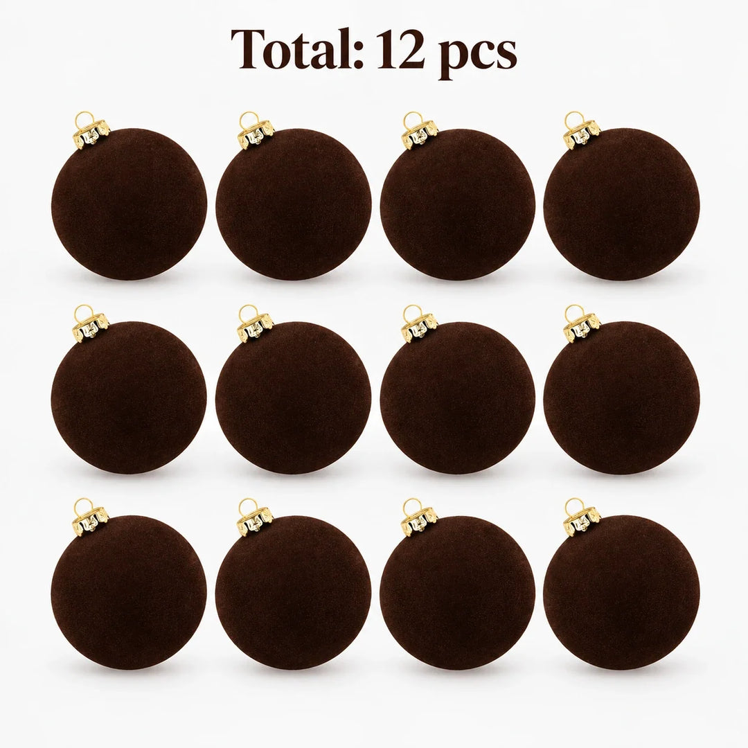 Set of 12 velvet Christmas baubles