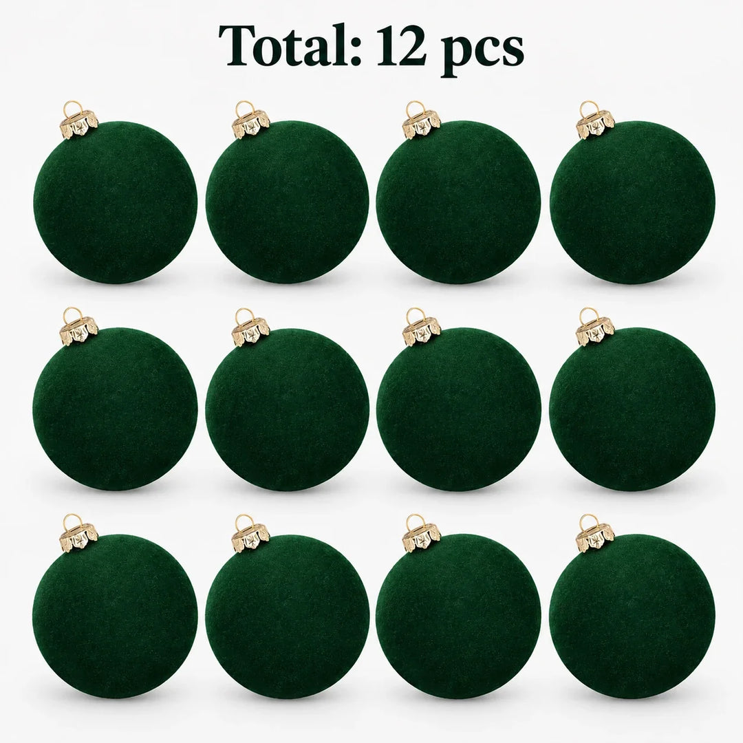 Set of 12 velvet Christmas baubles
