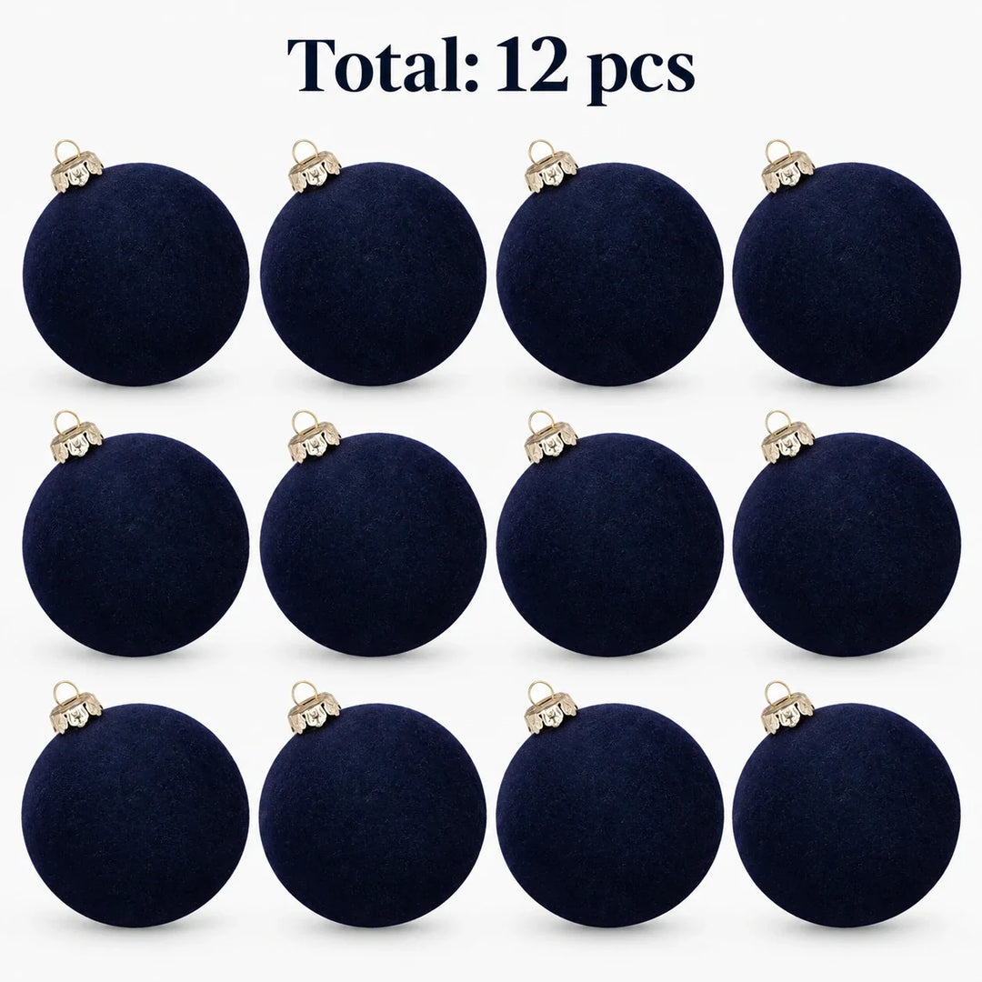 Set of 12 velvet Christmas baubles