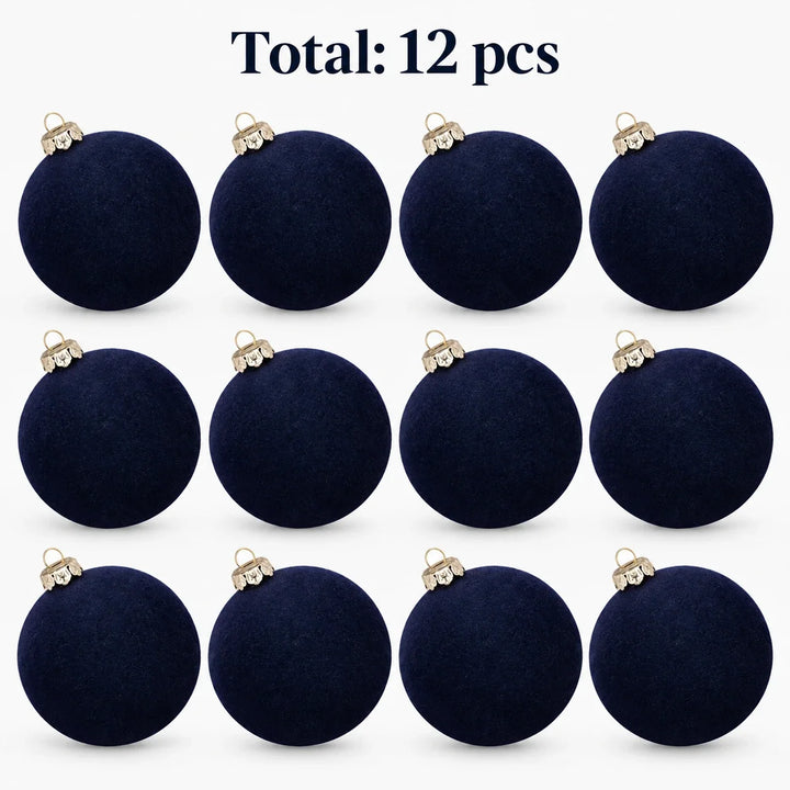 Set of 12 velvet Christmas baubles