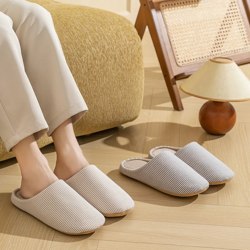 Unisex slippers cotton striped non-slip sole