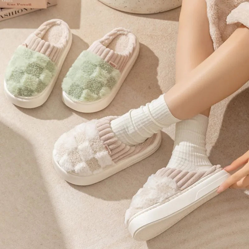 Women's Slippers Fluffy Textile Checked