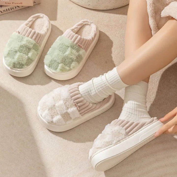 Women's Slippers Fluffy Textile Checked
