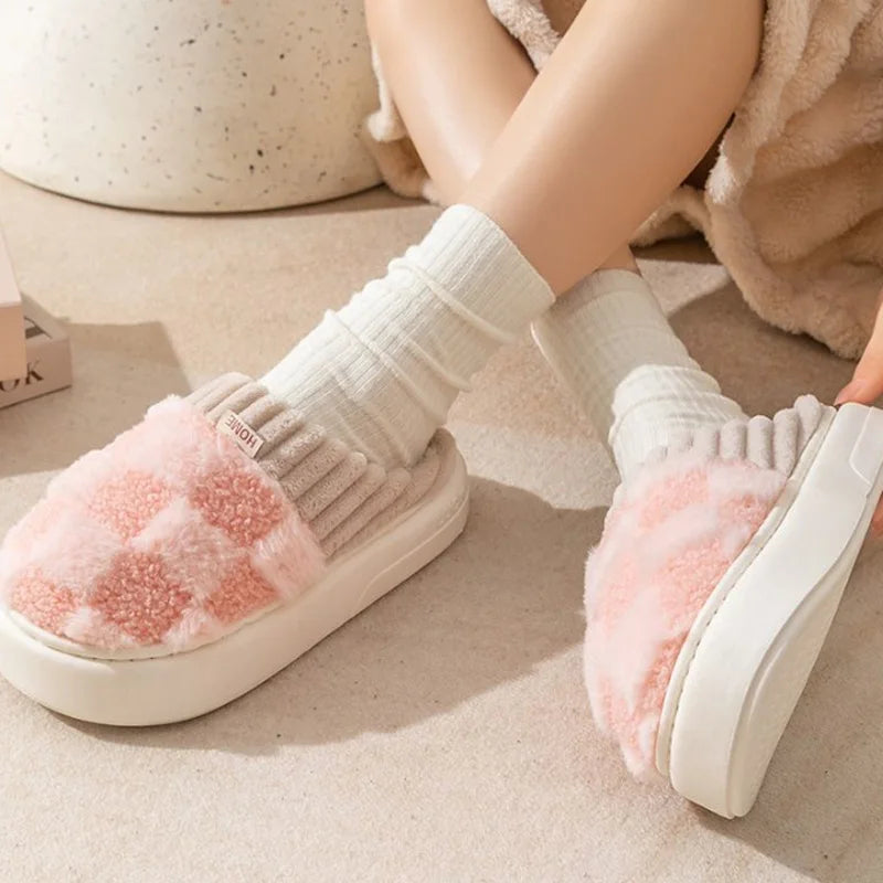 Women's Slippers Fluffy Textile Checked