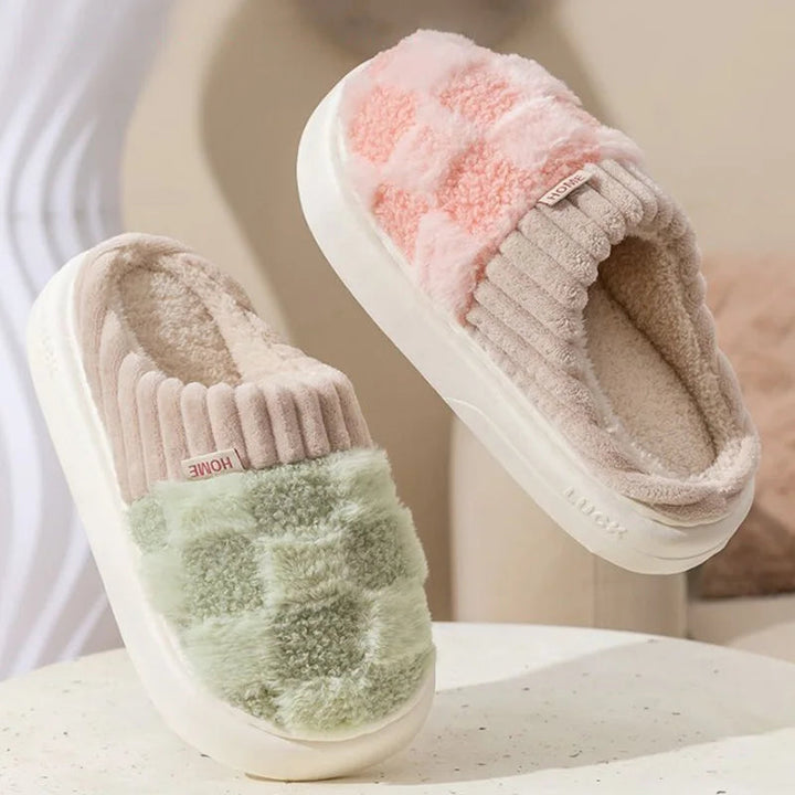 Women's Slippers Fluffy Textile Checked