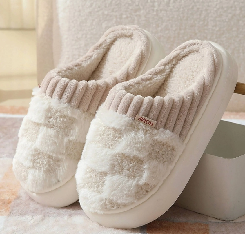 Women's Slippers Fluffy Textile Checked