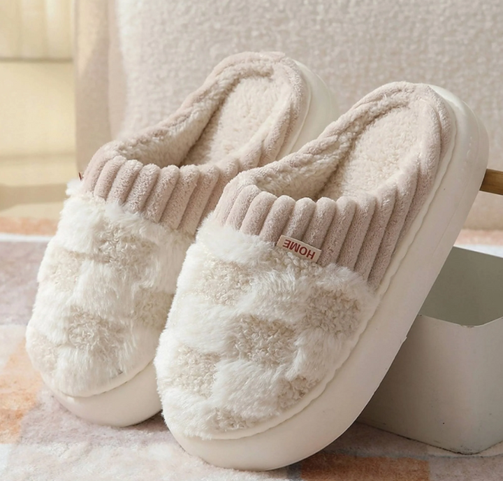 Women's Slippers Fluffy Textile Checked